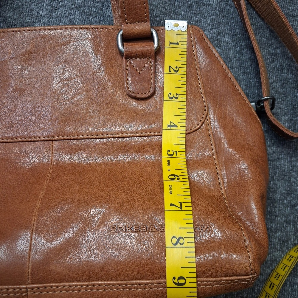 Spikes & Sparrow VTG Brown Leather Satchel Crossbody Bag Houndstooth Lining - Picture 4 of 16